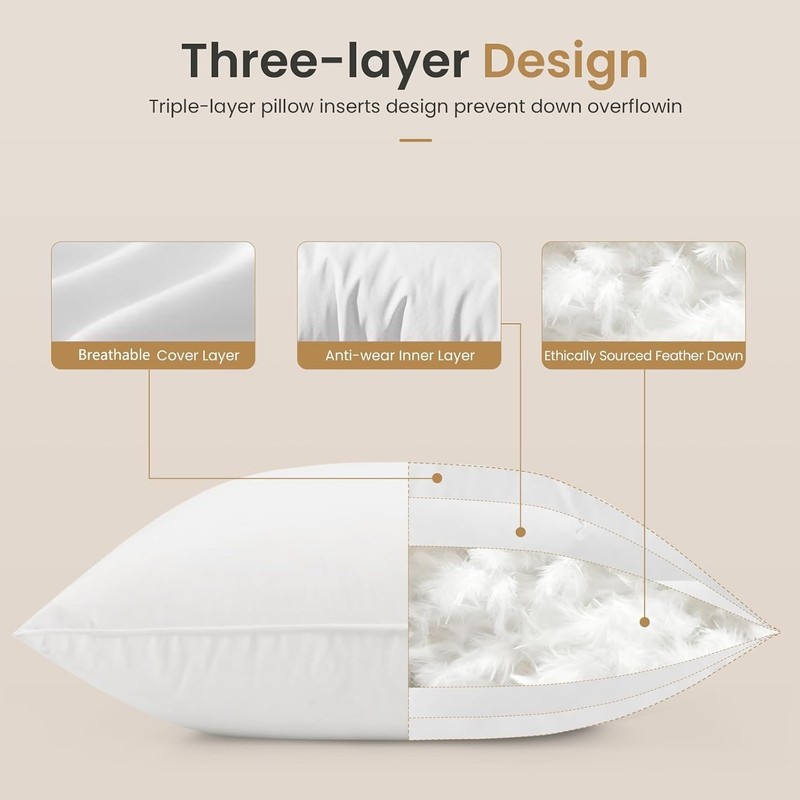 22x22 Throw Pillow Insert Down Feather Pillow Insert Soft White Bedroom Couch gallery