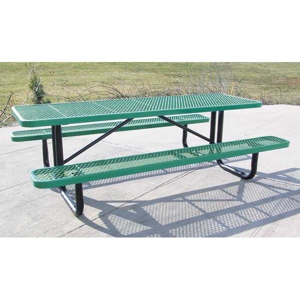 Rectangle Picnic Table, Green, Expanded Metal, 6 Seats, 96 In L, 29 5/8 In H gallery