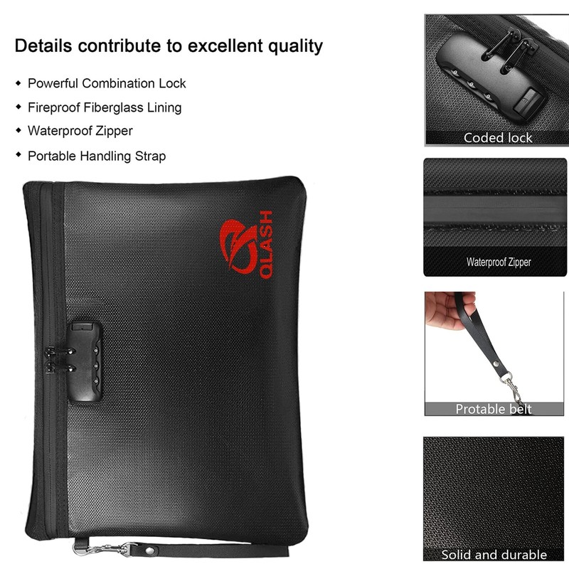 FireProof Document Bag with Lock, 14x10" Large Money Pouch for Cash A4 Paper gallery