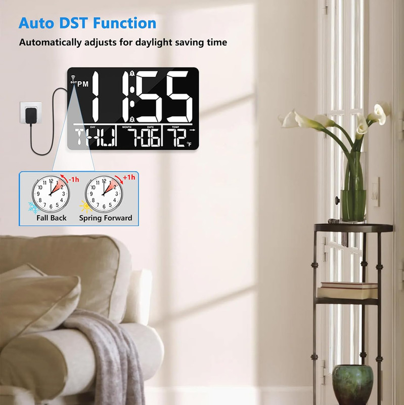 13" Bluetooth Auto Sync Wall Clock - Large Digital Alarm Clock with Remote 25... gallery