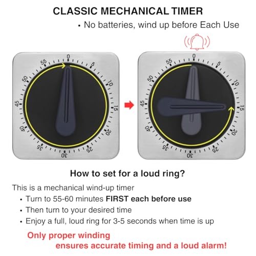 Mechanical Kitchen Timer Magnetic with Loud Alarm, 60-Minute Manual Wind Up gallery