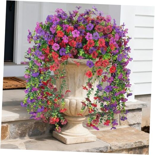 4 PCS Artificial Hanging Plants Flowers for Outdoor Srpring Purple Red Brown gallery