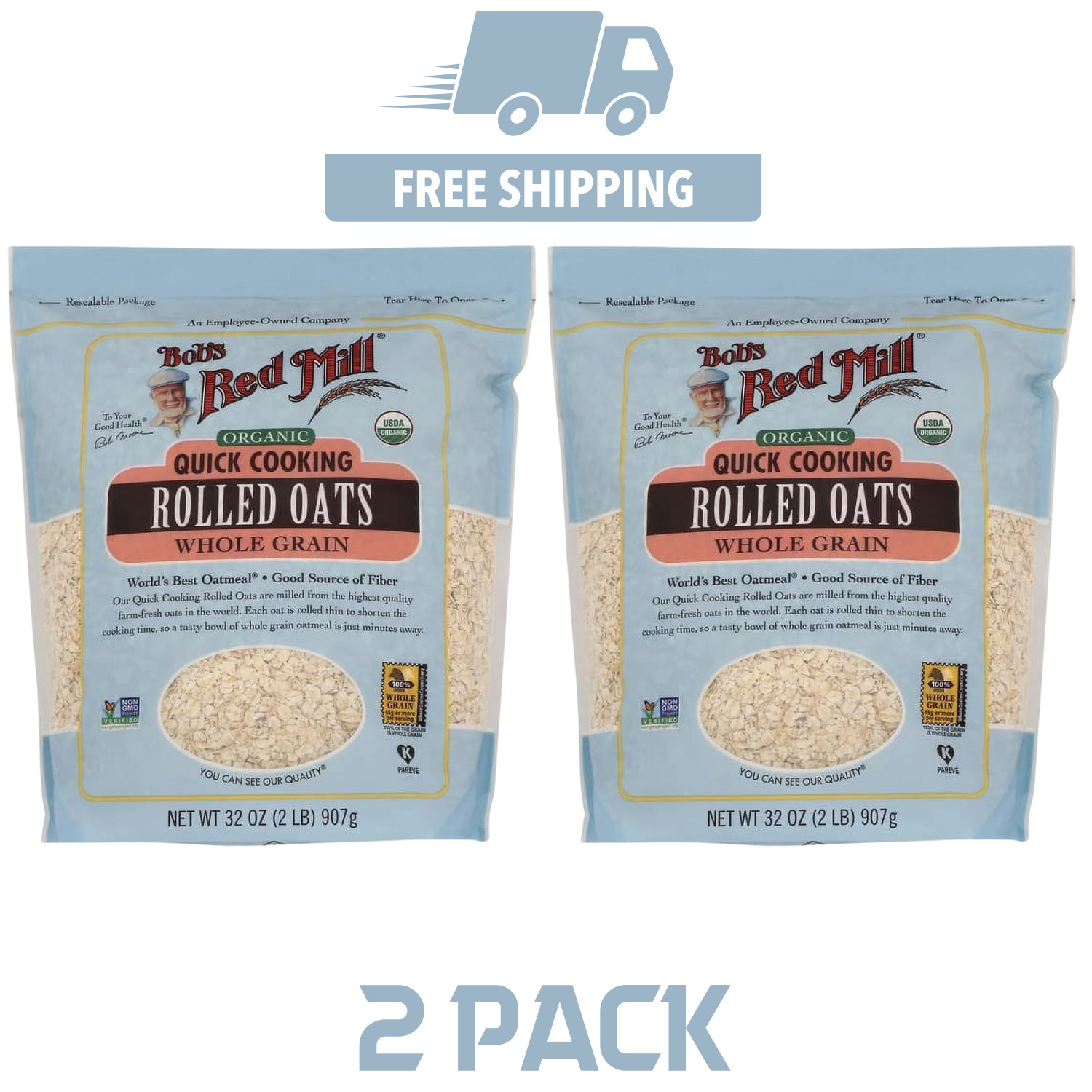 2 PACK Bob's Red Mill Organic Quick Cooking Rolled Oats 32 oz Each EXP: 10/2026 gallery
