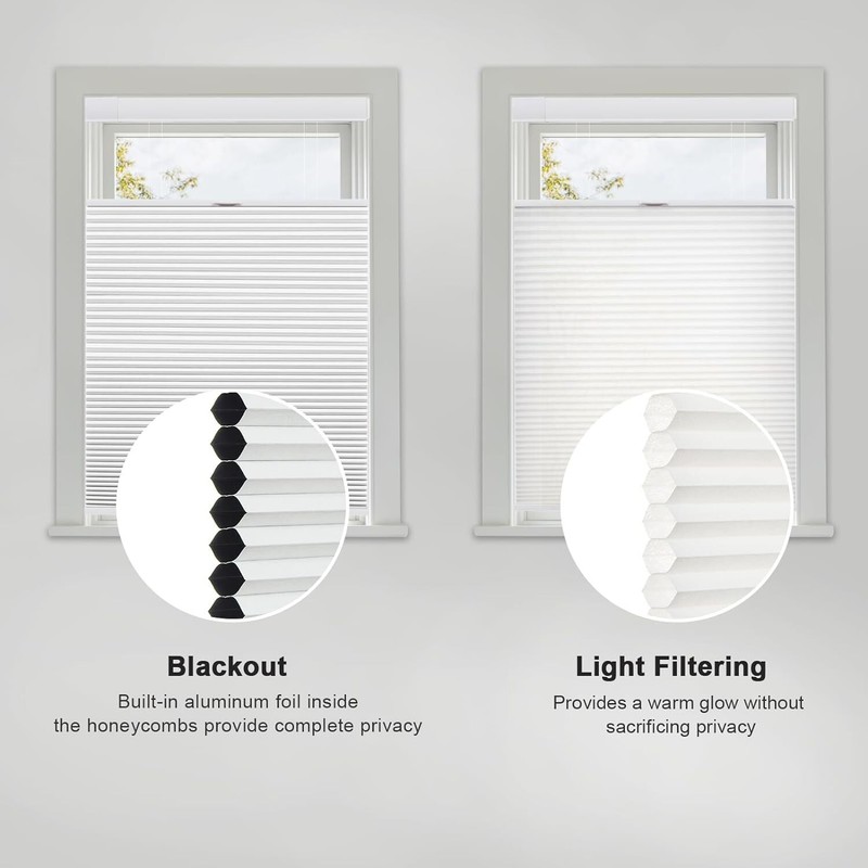 No Drill Top Down Light Filtering Cellular Shade Cordless Gray Honeycomb Blind gallery