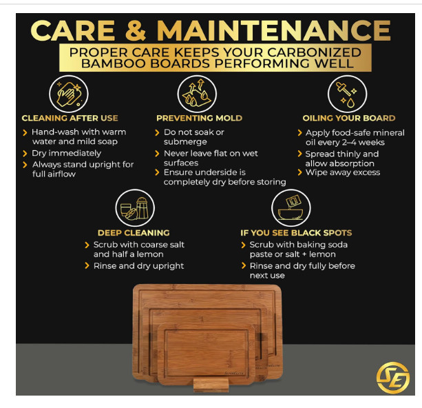 SliceElite Rich Brown Carbonized Bamboo Cutting Board Set 3 Piece with Stand gallery