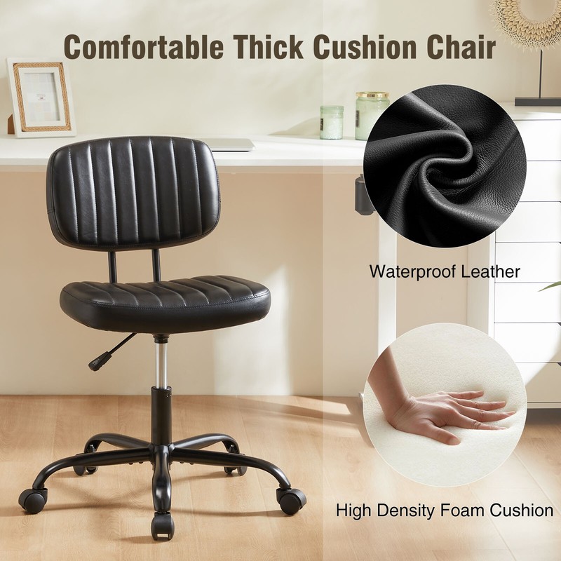 No Armrests, Low Back Lumbar Support PU Leather Home Office Swivel Chair gallery