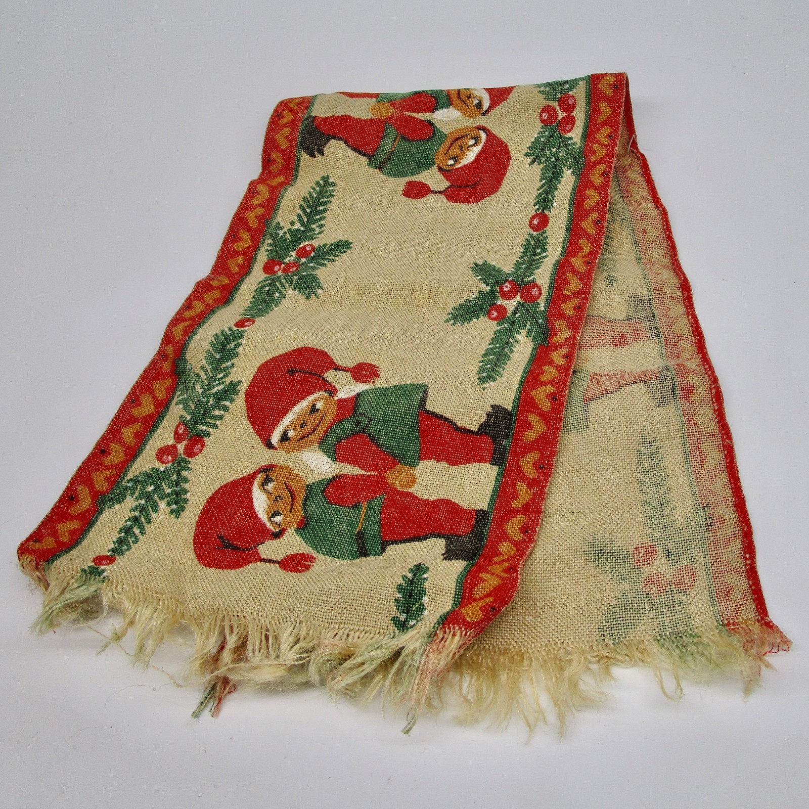 Scandinavian Christmas holiday table runner burlap elves gnomes tomte 32" Nordic gallery