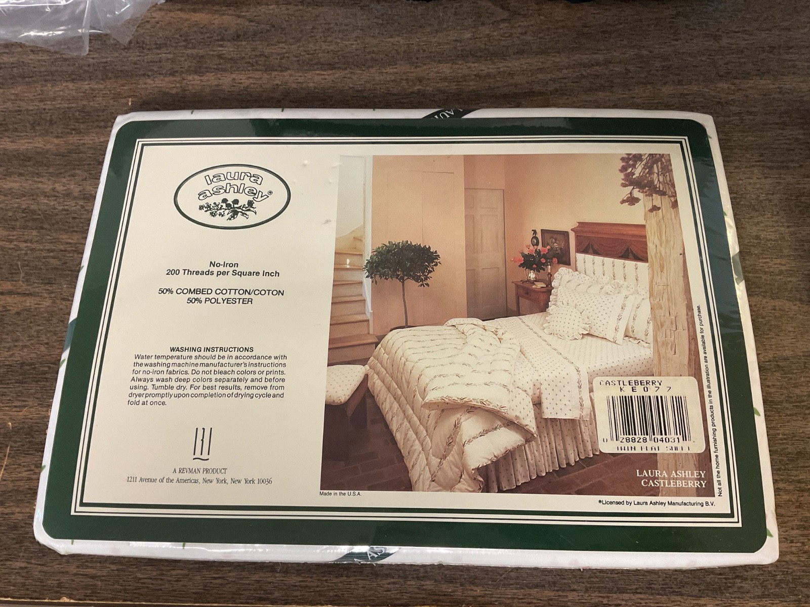 VTG LAURA ASHLEY Castleberry Flat Sheet Twin NOS Pink Green Tulip Mini Print gallery