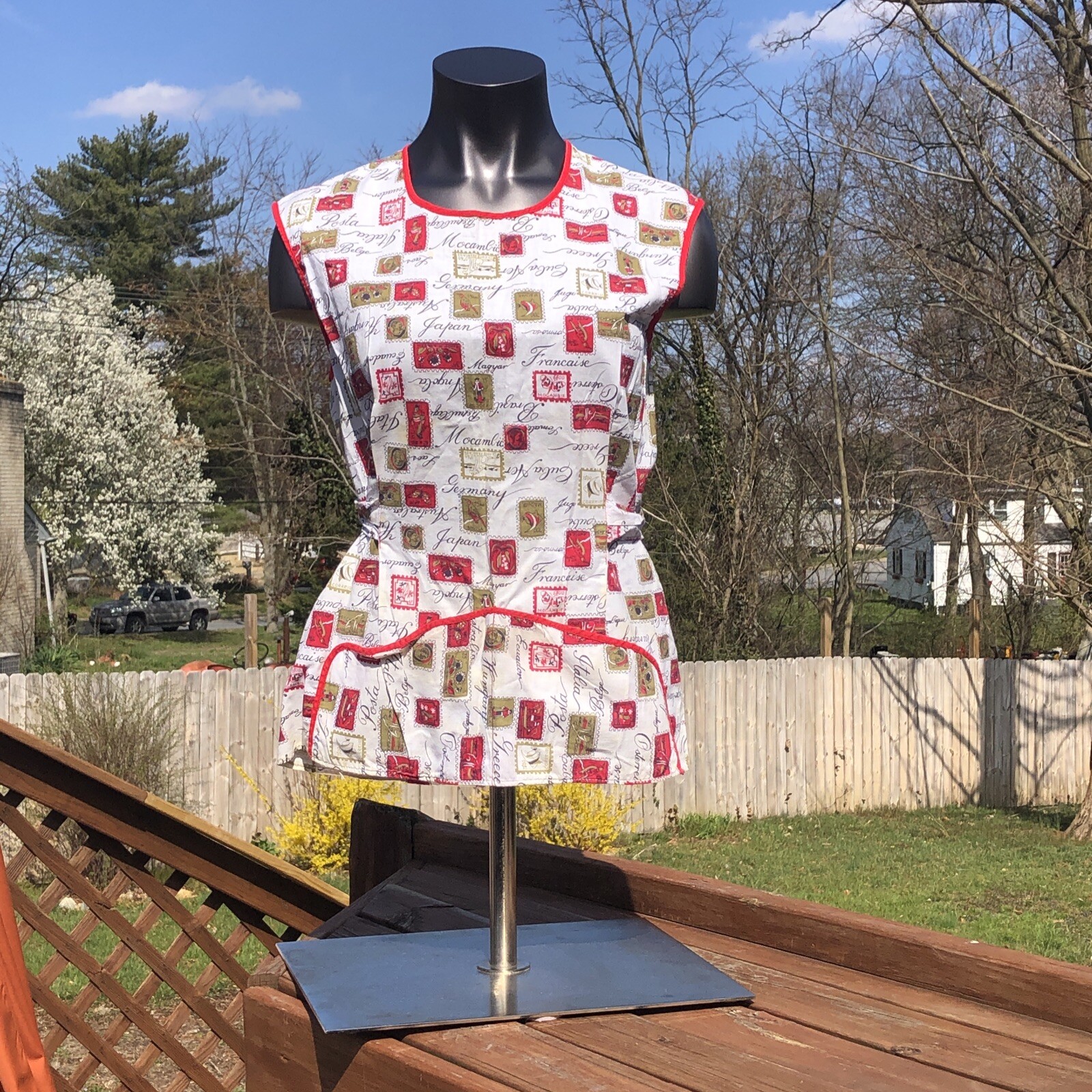 True Vintage Apron Smock HTF Countries Japan France Greece Ecuador Pockets Rare gallery