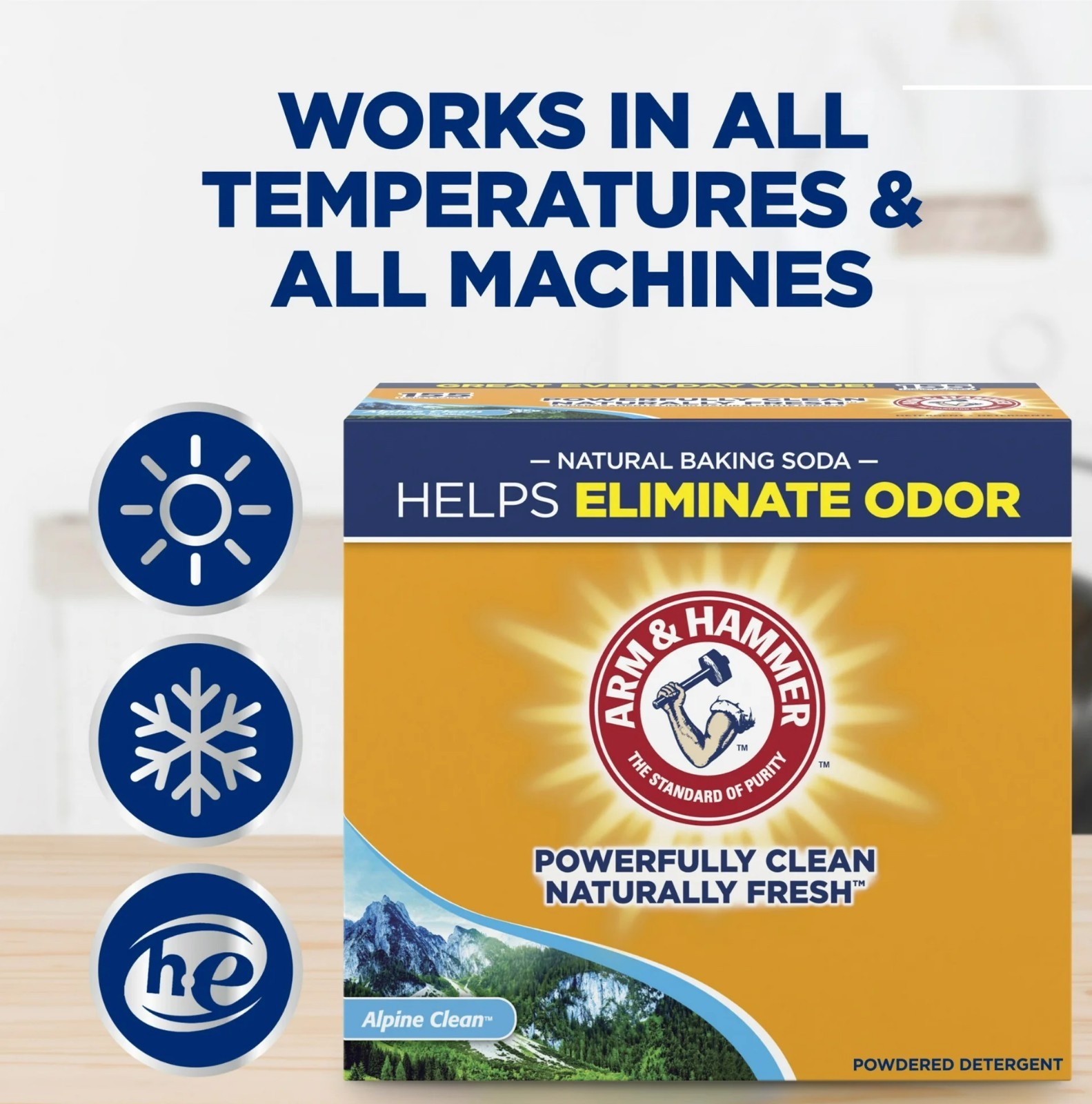ARM & HAMMER Powder Laundry Detergent, Alpine Clean, 9.56 lbs, 155 Loads gallery