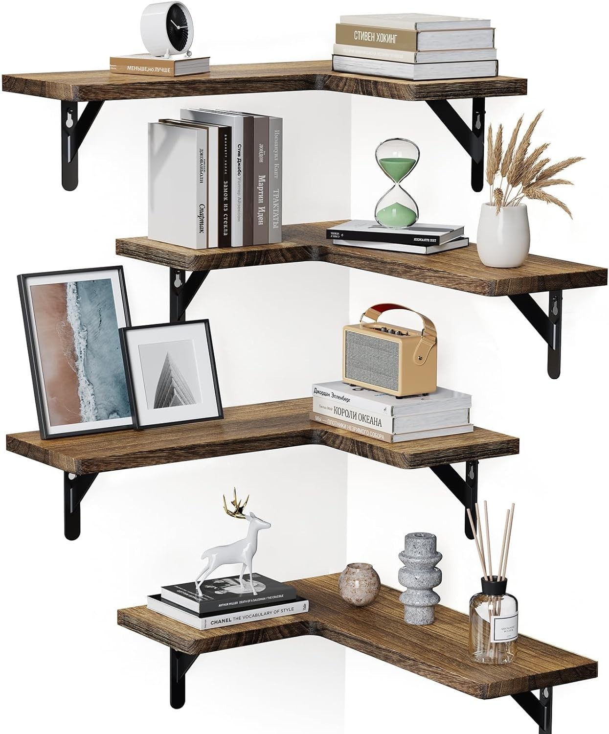 Amada HOMEFURNISHING Corner Floating Shelves, Set of 4 Corner Wall Shelves gallery