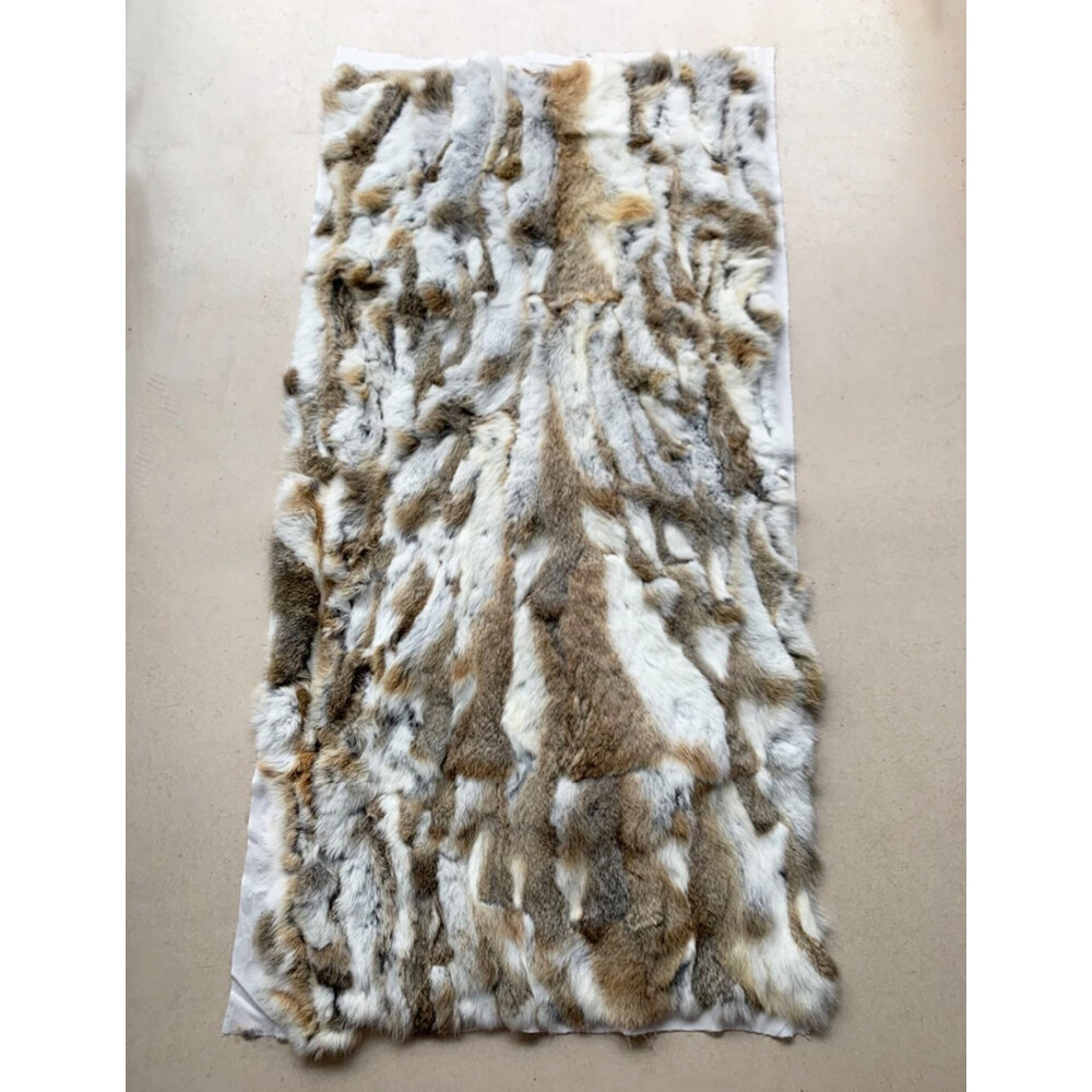 Genuine Fur Throw Luxury Rabbit Fur Blanket Soft Patchwork Rug Carpet Yellow Tan gallery