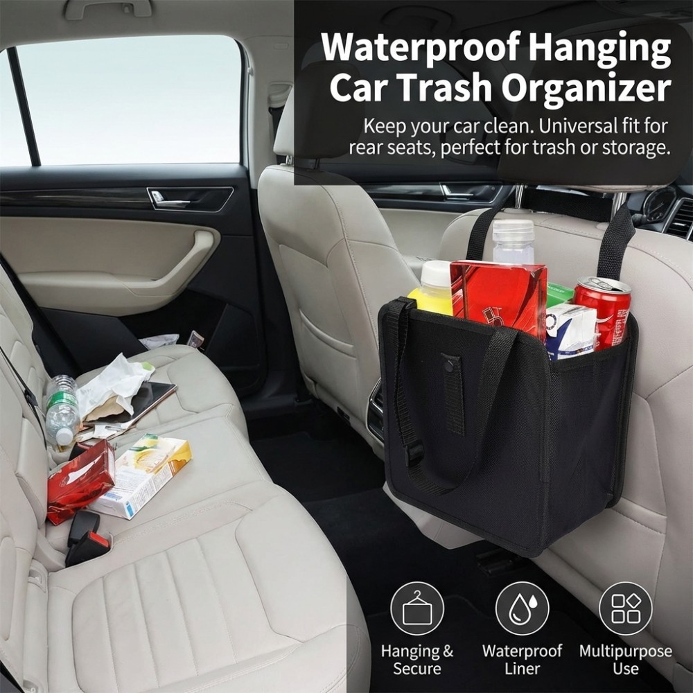 Universal Car Waterproof Storage Bag Box Hanging Trash Tin for Rear Seat gallery