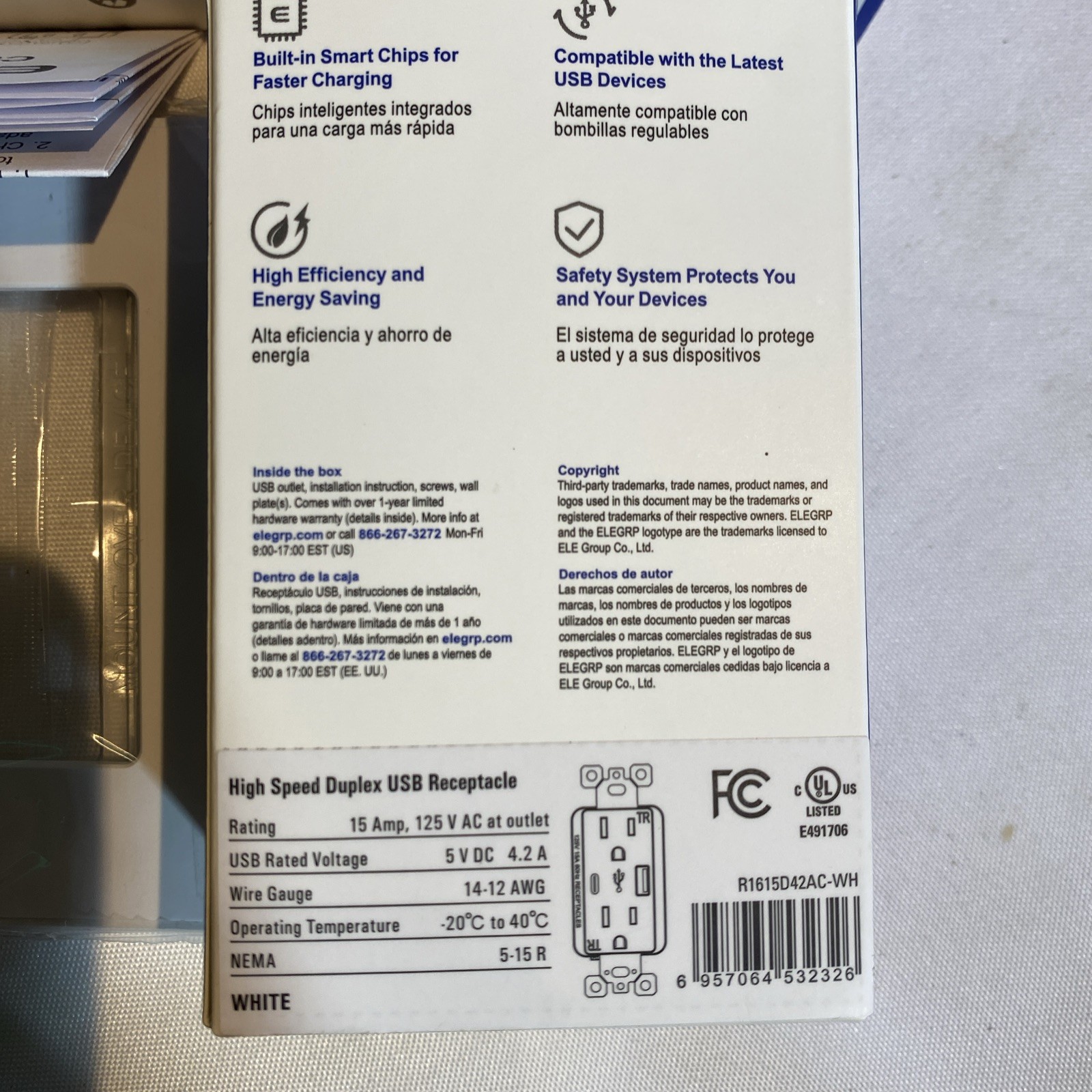 ELEGRP - 6 Pack Wall Outlet Dual High Speed Duplex 4.2 Amp USB & USB C Port ~NEW gallery