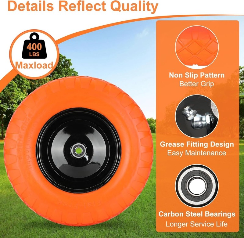 Upgraded 16" Solid Wheelbarrow Tires - 5/8"&3/4" Bearings gallery