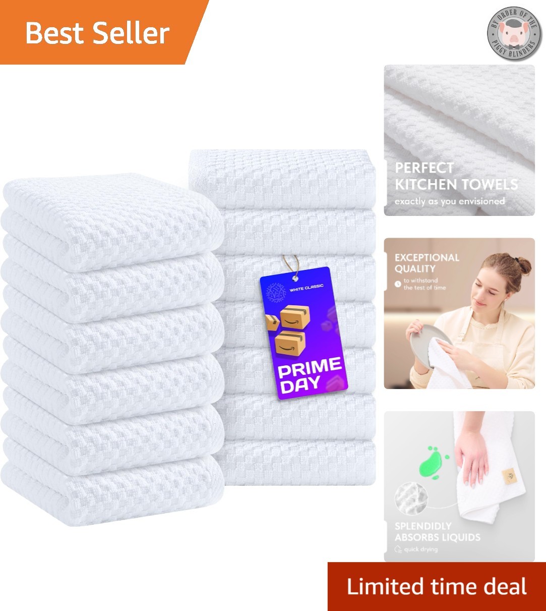 12 Pack Super Absorbent 100% Cotton Kitchen Towels - 450GSM, Classic White gallery