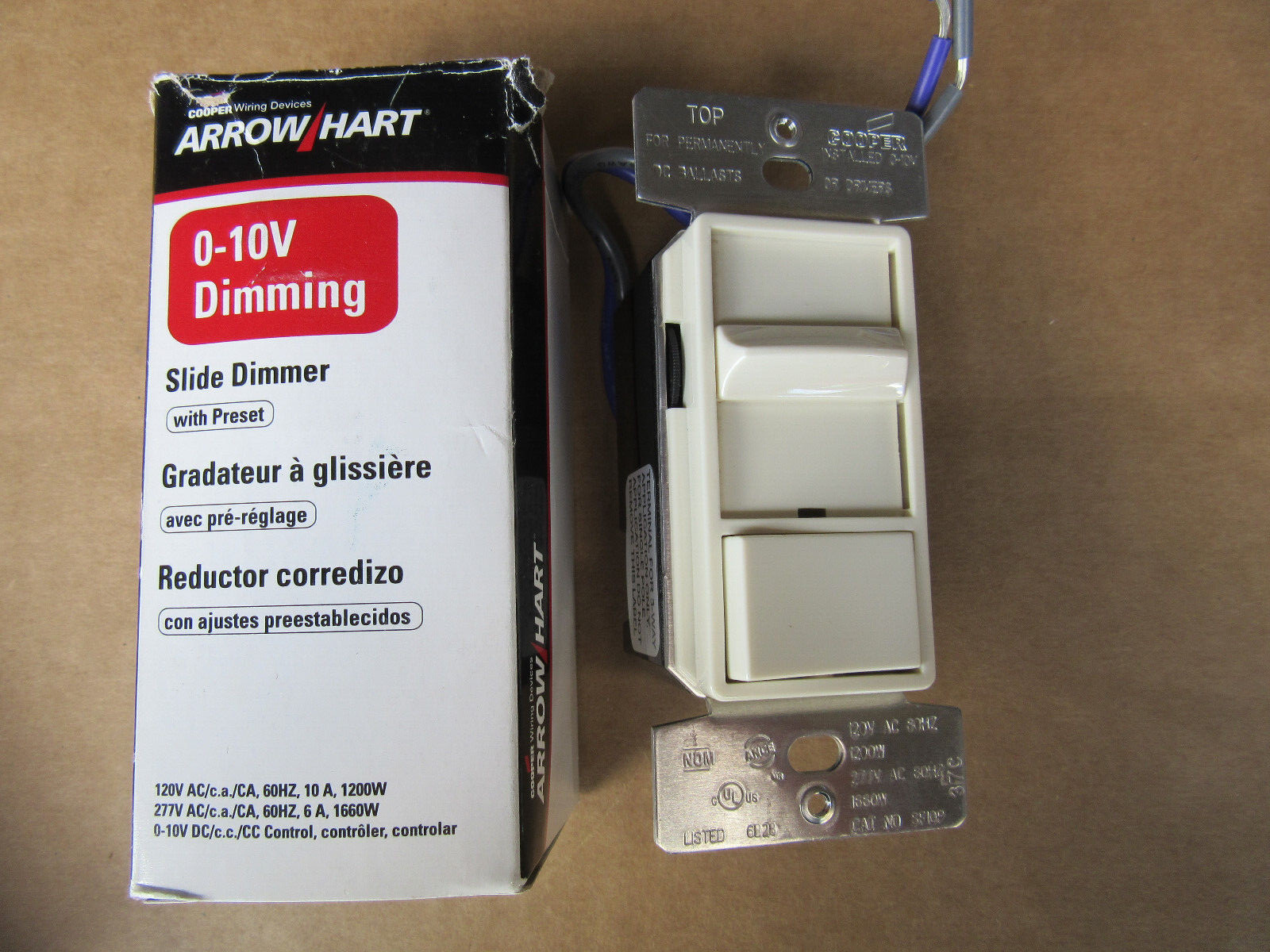 Arrow Hart SF10P-LA Slide Dimmer 0-10V, 120/277V Color Light Almond New in Box gallery