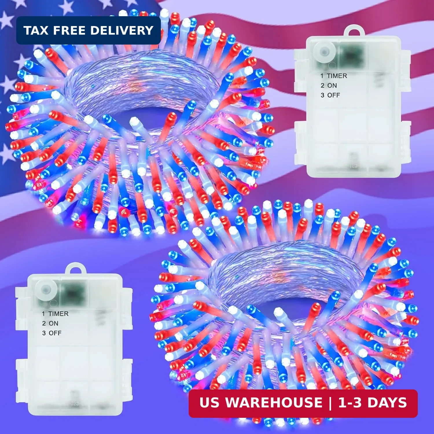 Red White and Blue Lights String for 4th of July Decorations Outdoor Total 100 L gallery