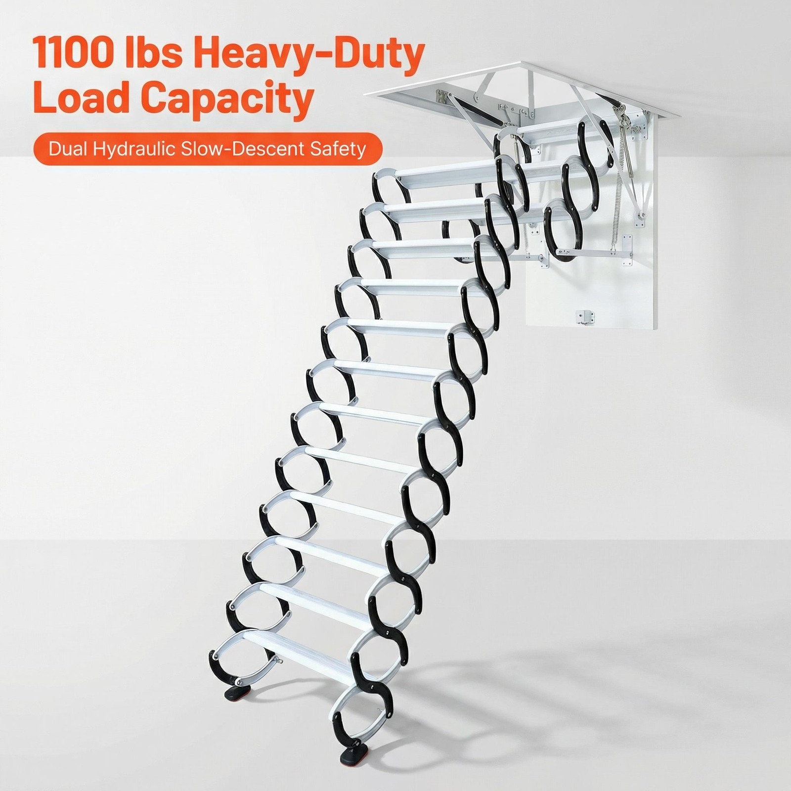 Attic Extension Stairs 12 Steps Alloy Steel 1100LBS for 15FT Ceiling for Garage gallery