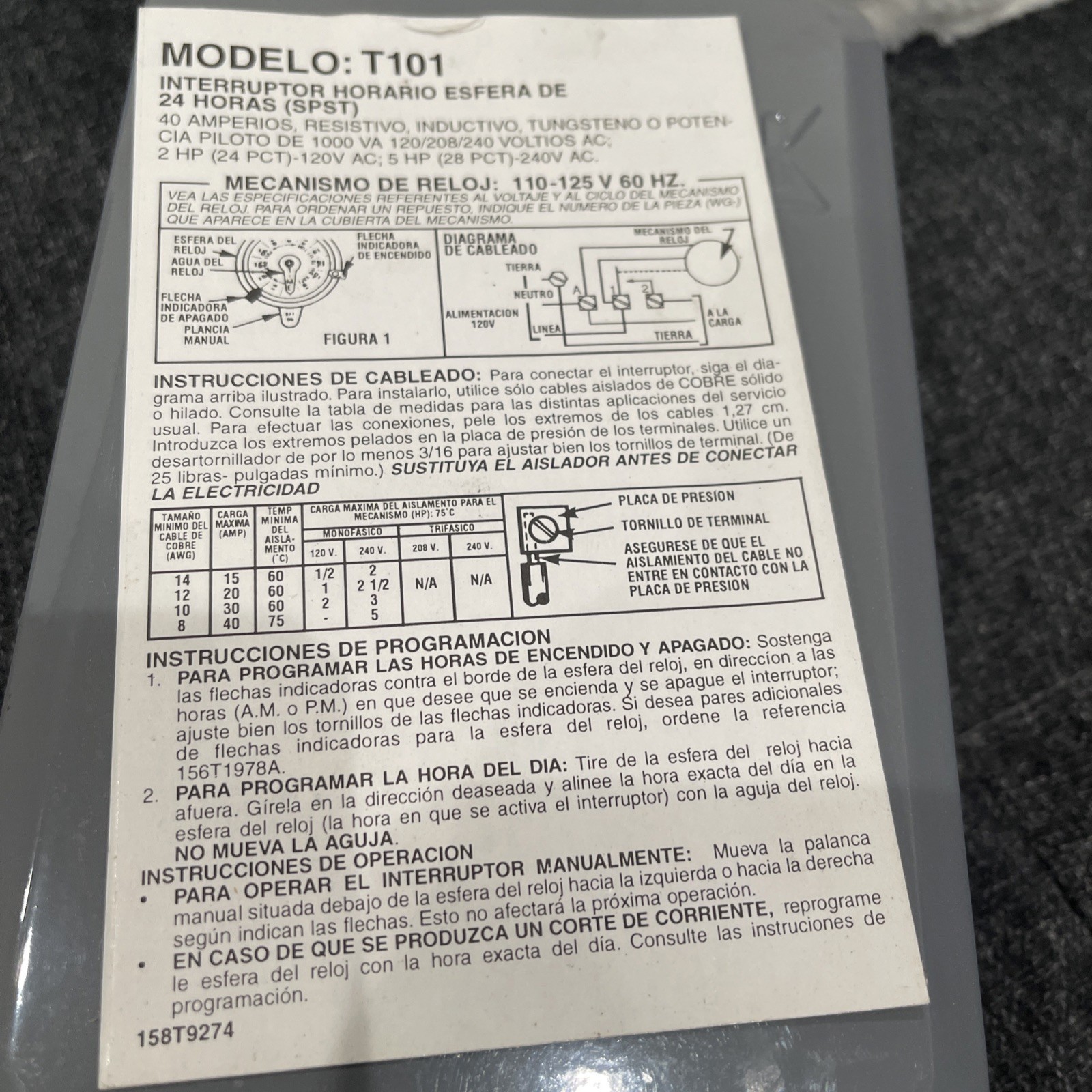 Intermatic T101 120V 40A 24-Hour SPST Indoor/Out Mechanical Time Switch gallery