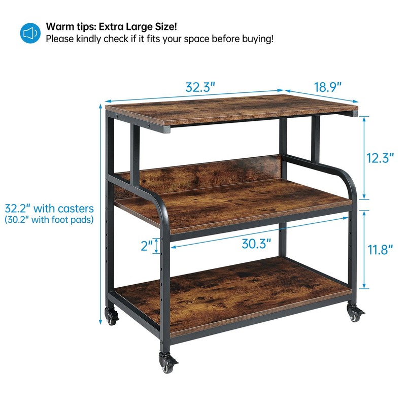 32.3" Wide Extra Large Printer Stand, 3 Tier Printer Table with Adjustable St... gallery