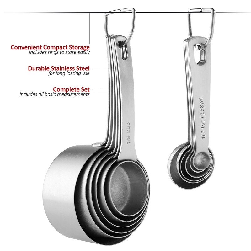 Stainless Steel Measuring Cups & Spoons Heavy Duty 12 pcs set, 6 cups 6 spoons gallery