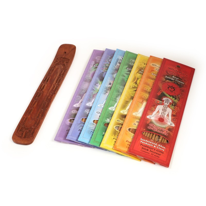 Incense Gift Set - Flat Burner, 7 Chakras Incense Stick & Purple Greeting Sleeve gallery