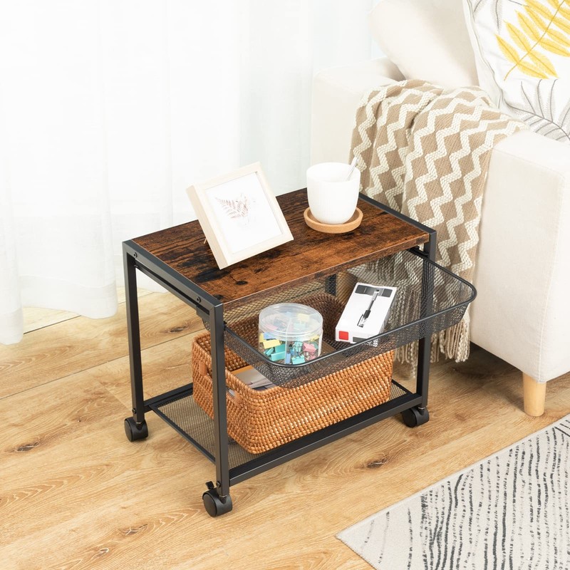 Rustic Brown 2Tier Under Desk Printer Stand Mobile Cart Wheels BF12PS01 gallery