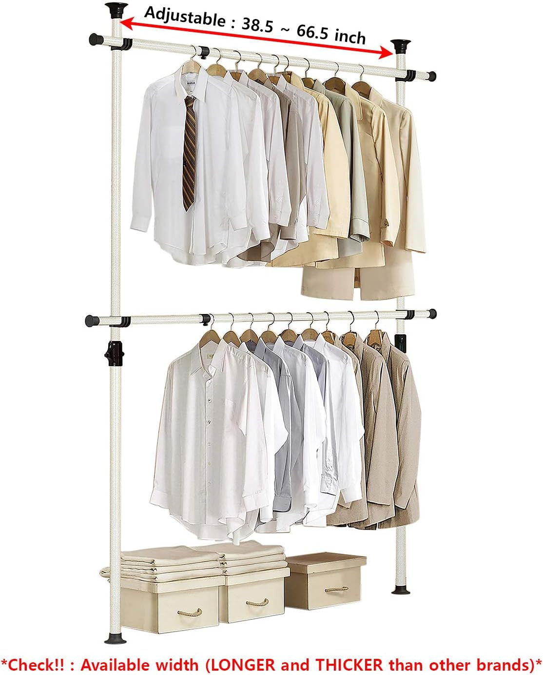 Sturdy Adjustable Garment Rack - 352 lbs Capacity, Easy Assembly, Ivory gallery