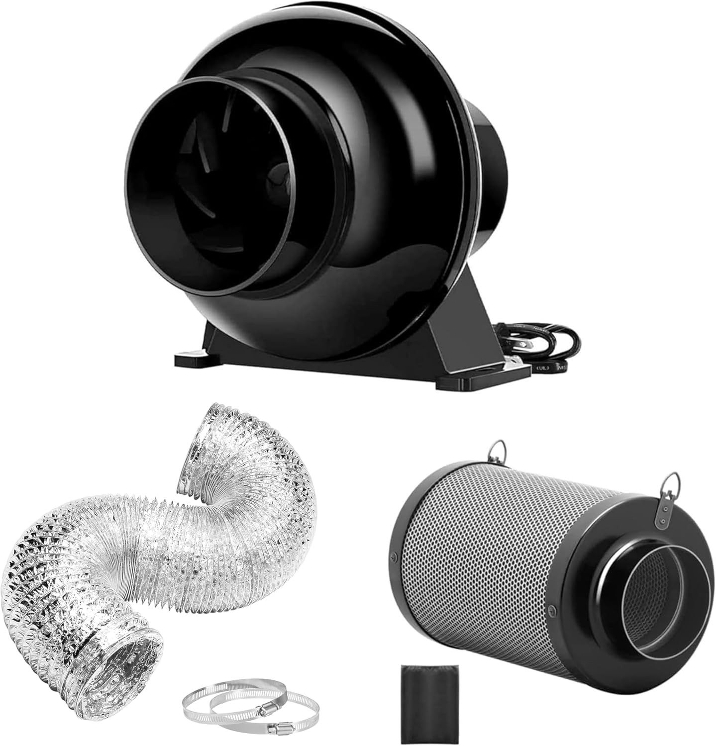 4-Inch Inline Duct Ventilation Fan with Air Carbon Filter & 8-ft Ducting System gallery