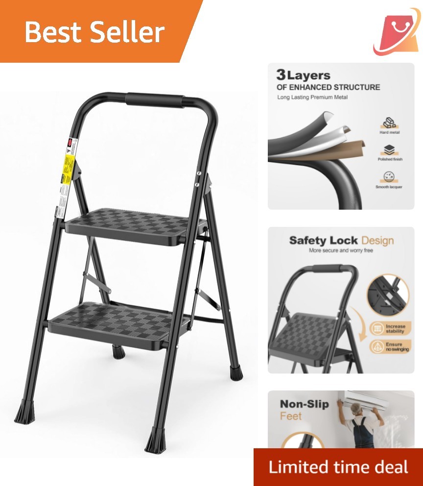 2 Step Ladder Alloy Steel Folding Stool with Wide Pedals for Home Use gallery