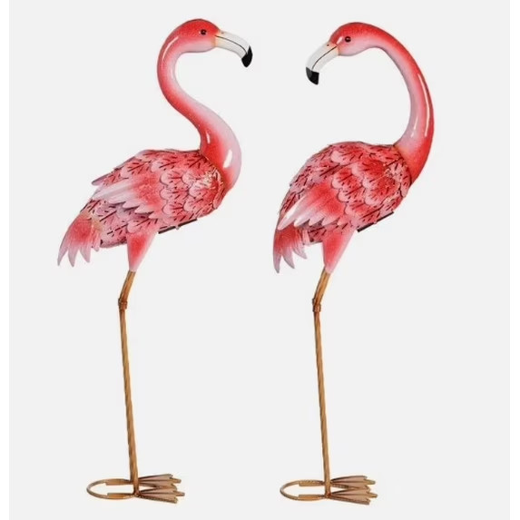 Evergreen Solar 35”H Large Solar LED Flamingo Metal Outdoor Set Garden Statue gallery