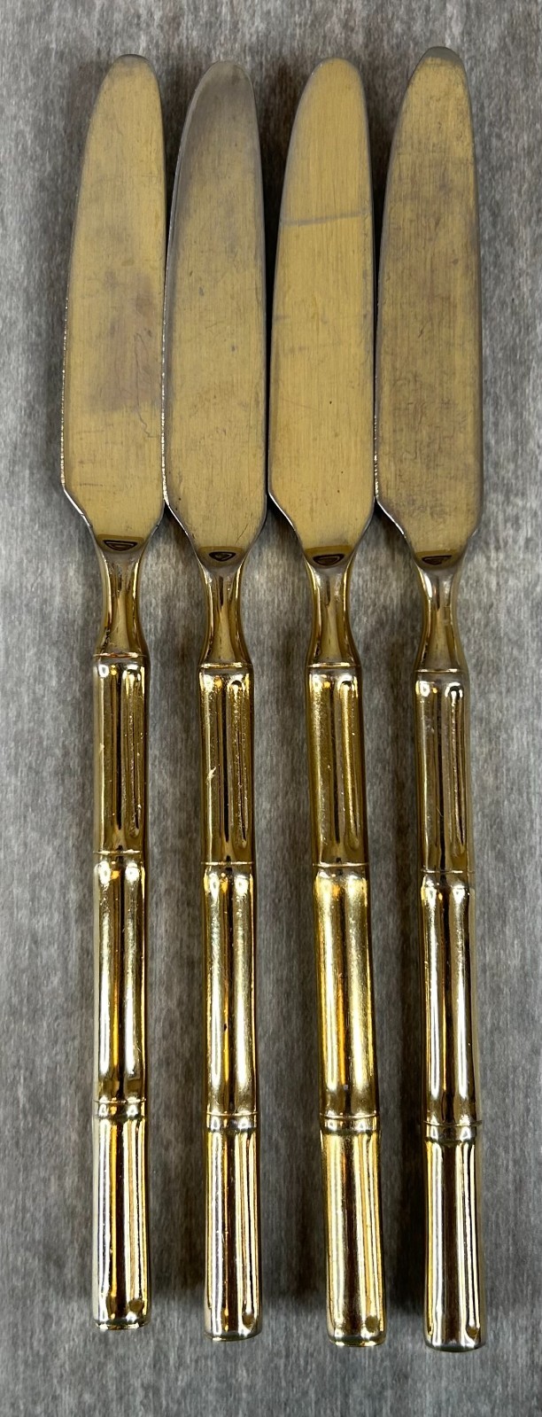 STANLEY ROBERTS BAMBOO TIBURON GOLD PLATED SILVERWARE FLATWARE 4 Dinner Knives gallery