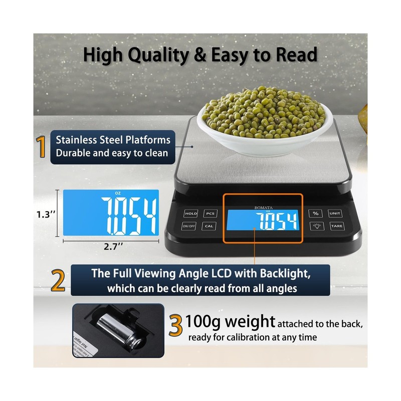 BOMATA Large Kitchen Scale with 0.1g/0.001oz High Precision, 5kg/11lb Bakery ... gallery