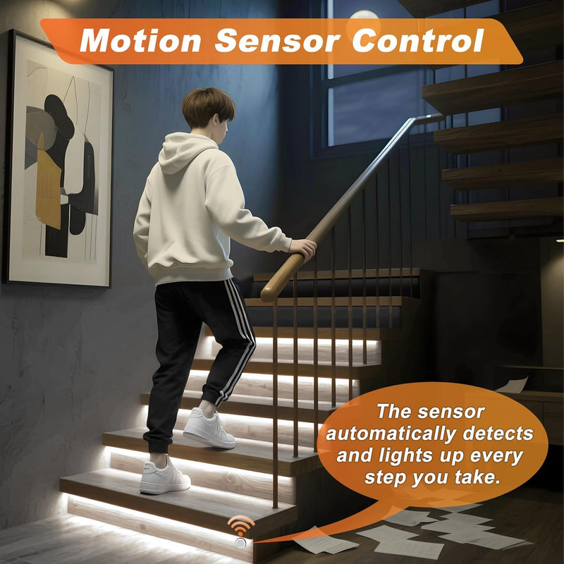Wireless Smart Motion Sensor Stair Lights with Remote - 40" COB LED, 16 Steps gallery