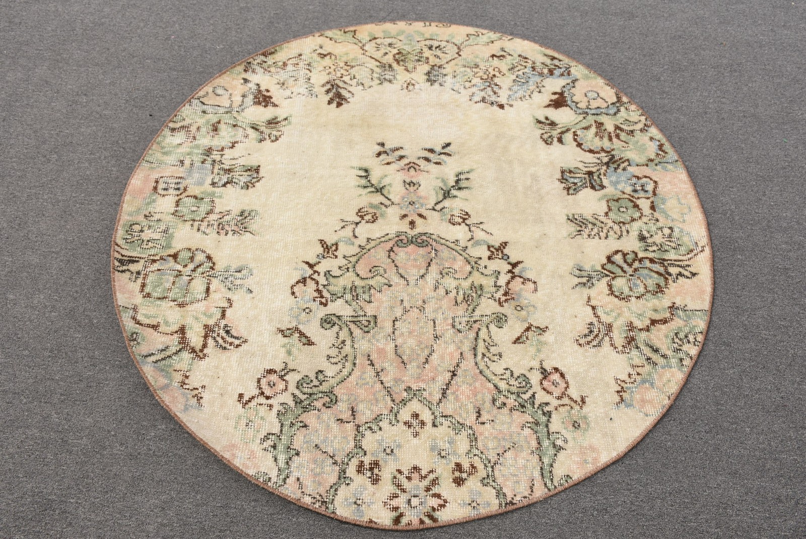 Turkish Round Rug 4,3x4,3 ft, Brown Blue Ombré Rug Wool gallery