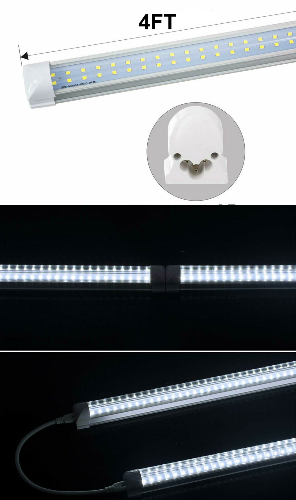 10-100 PACK LED INTEGRATED 4FT T8 Tube Light Bulbs 36W 6500K Double Line CLEAR gallery