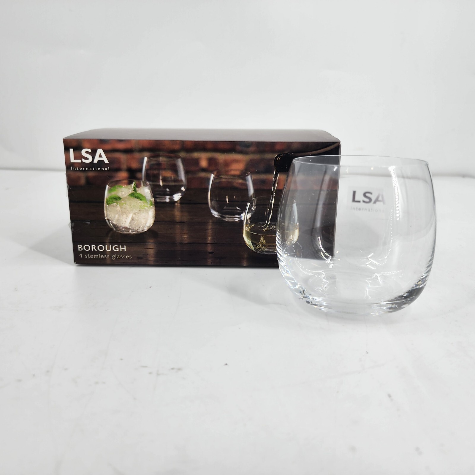 LSA International Borough Stemless Glass 370 ml Clear Set of 4 New in Box gallery