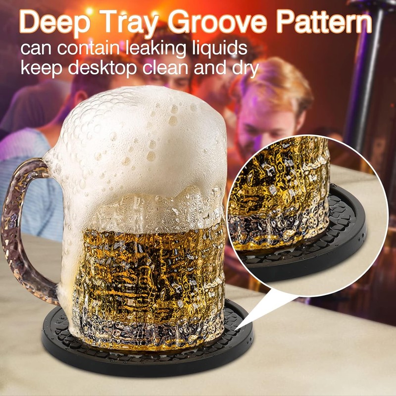 3Pack Silicone Coasters for Drinks,Thickened Black Coaster with Deep TrayGrooved gallery