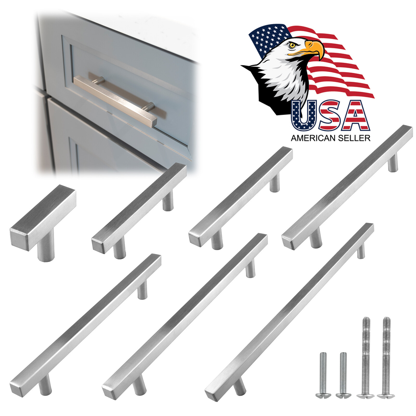 Brushed Nickel Modern Cabinet T Handles Pulls Kitchen Hardware Stainless Steel gallery