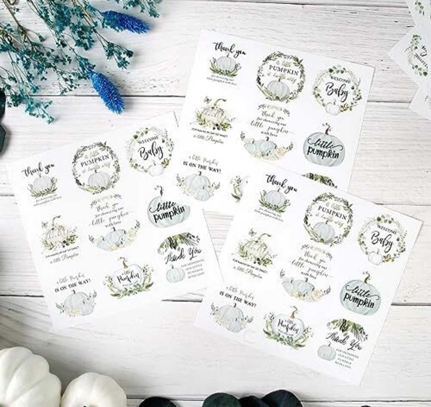 90 Count LITTLE PUMPKIN Fall Baby Shower Thank You Stickers, Welcome Baby NEW gallery