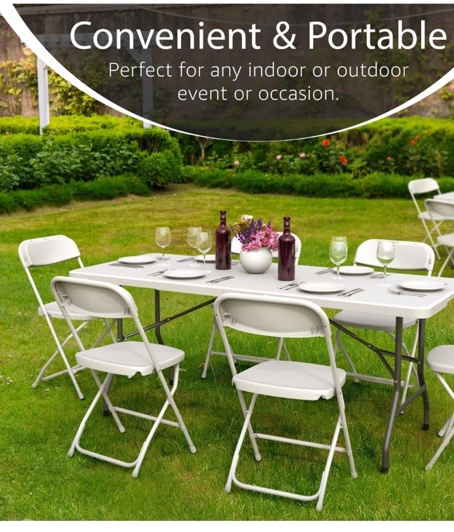 White Portable Foldable Rectangular Folding Table Plastic/Metal 70 3/4 x 27 1/2 gallery
