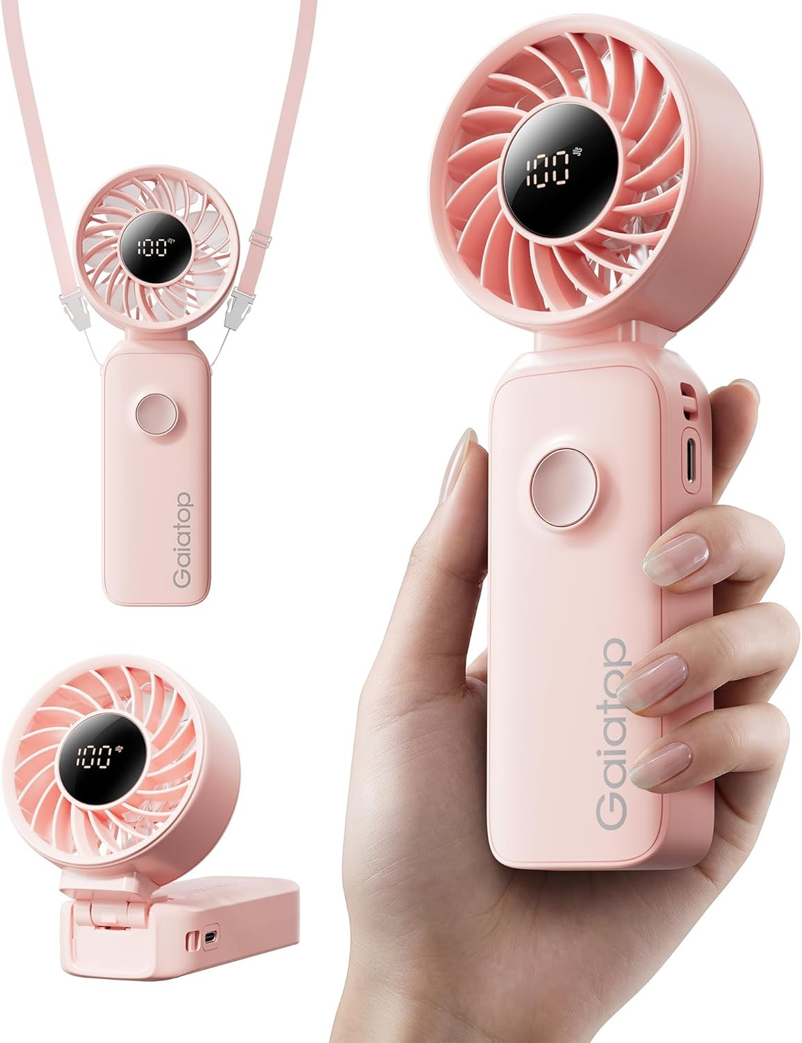 Portable Handheld Fan, 5 Speed Rechargeable Battery Max 18 Working Hours, 3 in 1 gallery