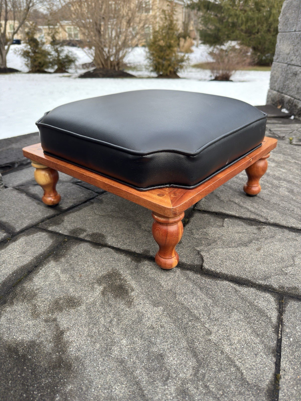 QVC Stacking Foot Stool Ottoman 16x16x8” Faux Leather & Wood gallery