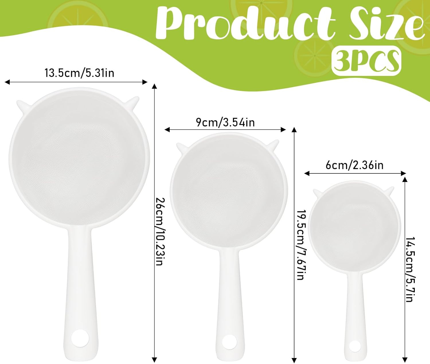 3 Pcs Plastic Mesh Strainer Set Colander with Handle - 3 Sizes Double Ear Food M gallery