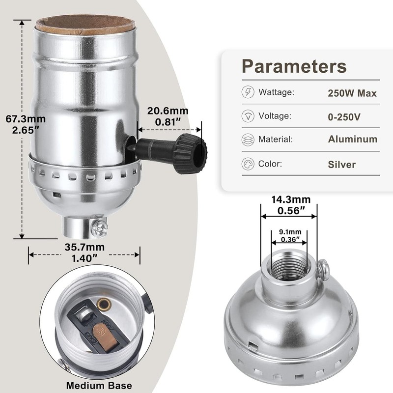 Listed 3-Way Lamp Socket Replacement, E26 Standard Threaded Base Light Socket... gallery