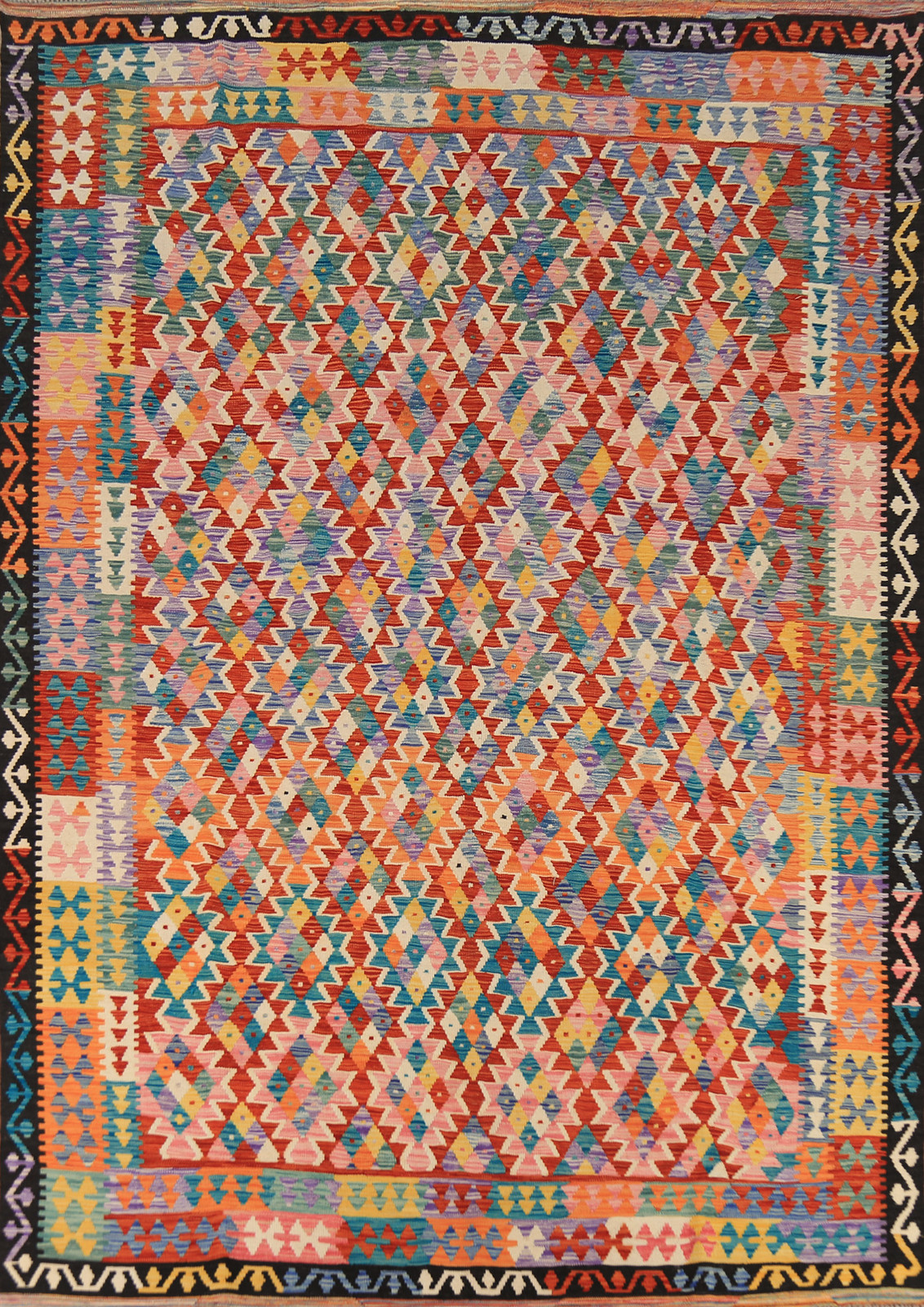 Reversible Wool Geometric Kilim Rug 8x11 Ft Hand-Woven Oriental Carpet gallery