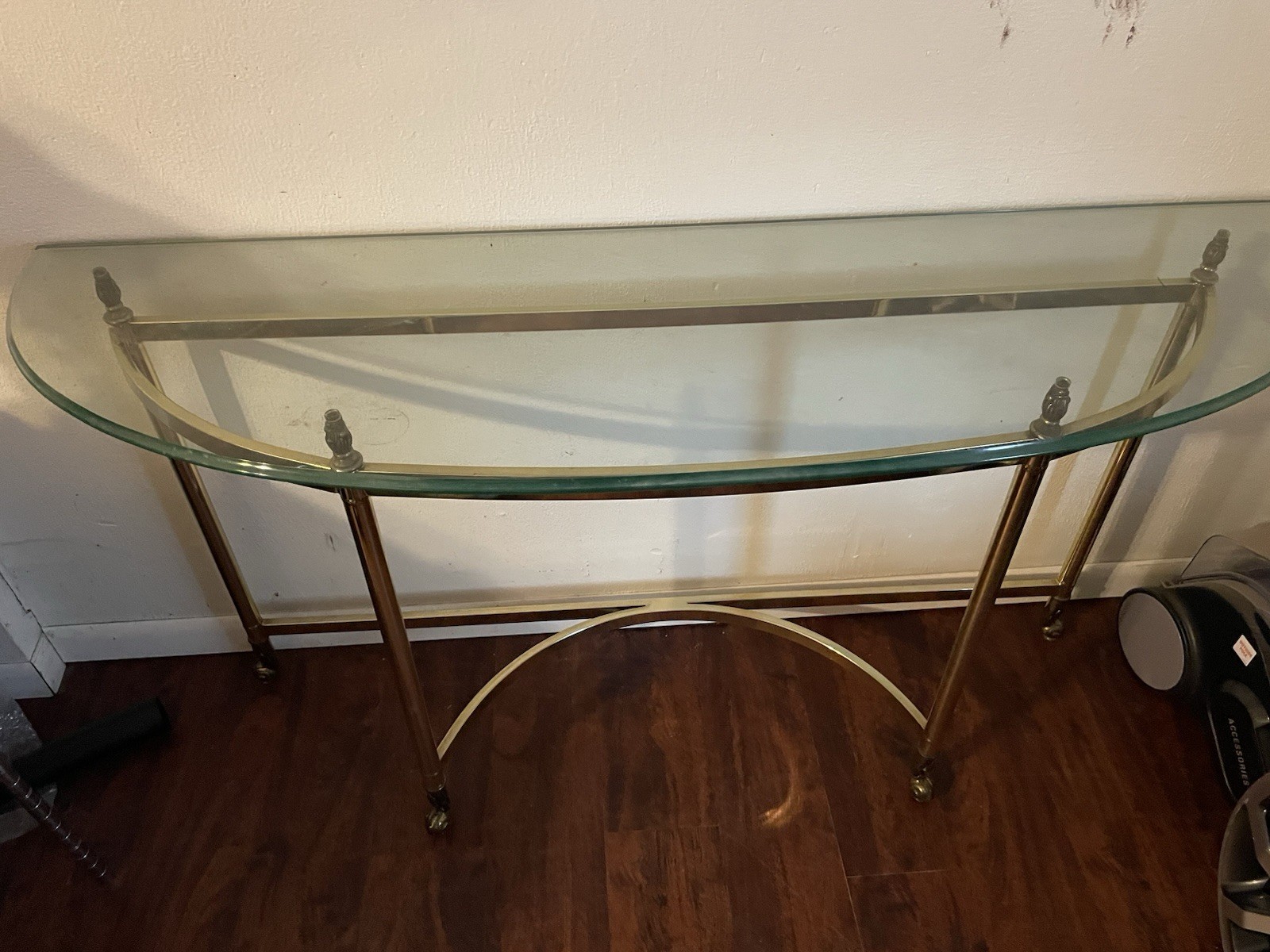 Modern Semicircle Glass Gold Metal Console Table 54x16x36in Polished Finish gallery