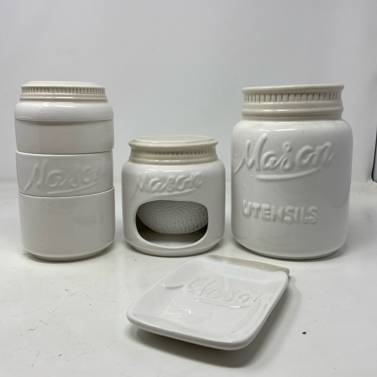 Goodscious Mason Jar Ceramic Kitchen Set, White, 17-Pc Bundle Parts gallery