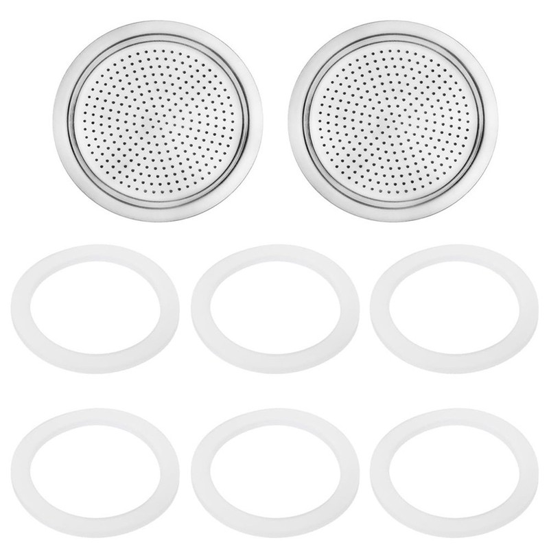 Two Filter Set with Six Silicone Gaskets for Efficient Moka Pot Espresso Making gallery